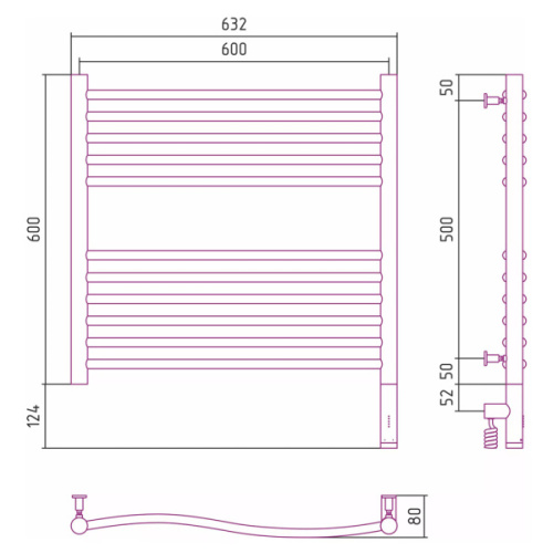 Полотенцесушитель электрический Сунержа Флюид 3.0 60x60 см правый другие цветовые решения - фото 3