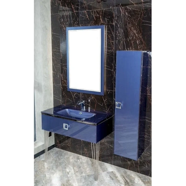 Тумба с раковиной напольная Boheme Lucido 770-100-BL 100 см насыщенный синий, высокие ножки - фото 4