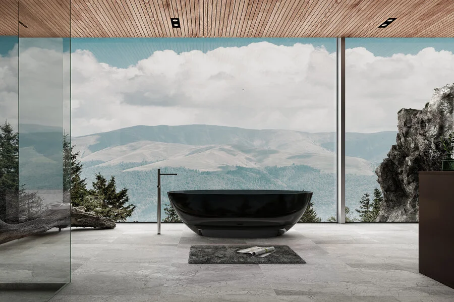 Ванна акриловая Abber Kristall 180x85 см черная, овальные - фото 4