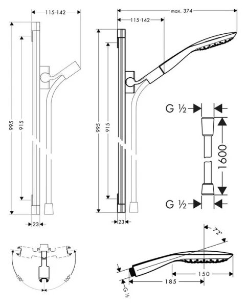 Душевой гарнитур Hansgrohe PuraVida хром, душевые гарнитуры - фото 2