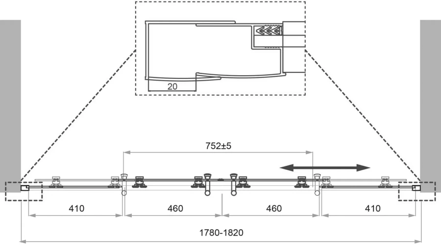 Душевая дверь в нишу BelBagno Uno 180 см рифленое стекло Punto, раздвижные - фото 6