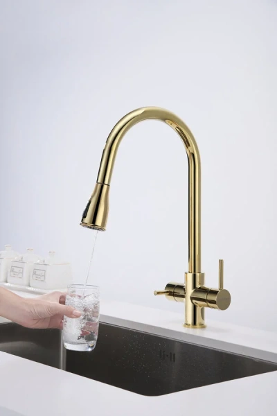 Смеситель для кухни Paulmark Lange золото, высокие, округлая форма, для питьевой воды с фильтром - фото 5