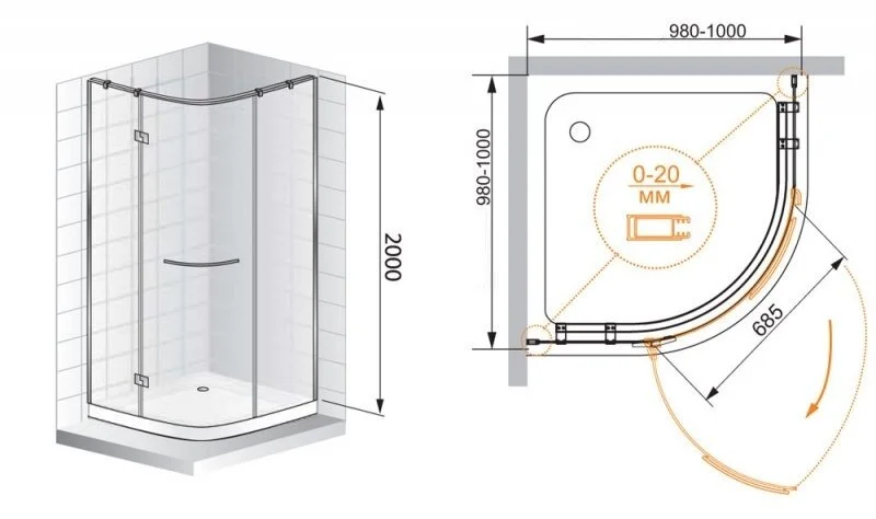 Душевой уголок Cezares Bergamo 100х100 см стекло прозрачное петли слева - фото 2