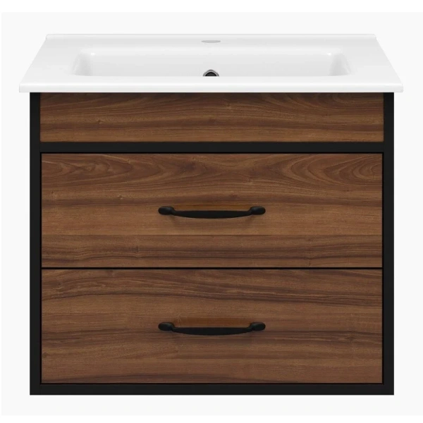Тумба под раковину подвесная Misty Кедр 60 см орех/черная - фото 1