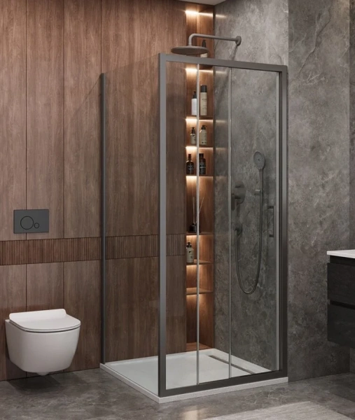 Душевой уголок Cezares Molveno 90х90 см стекло прозрачное профиль оружейная сталь - фото 1