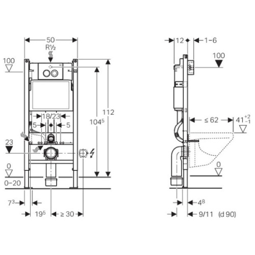 Комплект инсталляция и подвесной унитаз Geberit Delta 458.125.21.1-500.600 - фото 4