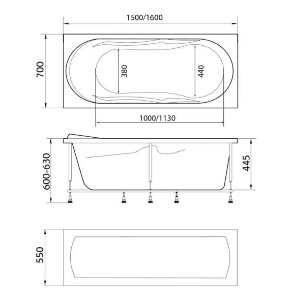 Ванна акриловая 1MarKa Vita, прямоугольная, 150 х 70 см, цвет белый, 01вит1570, без гидромассажа - фото 6