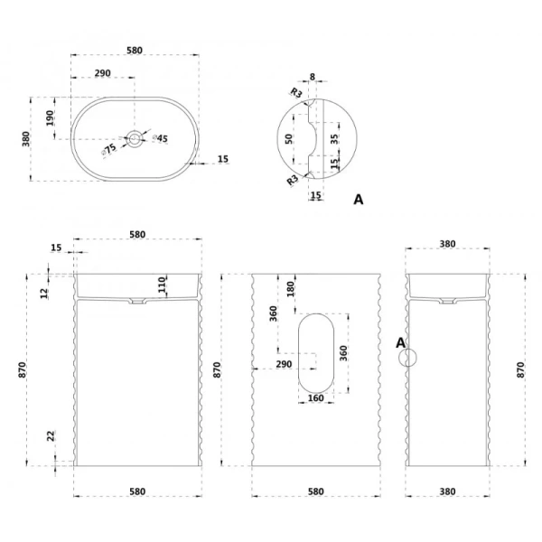 Раковина Abber Stein 58 см белая матовая - фото 2