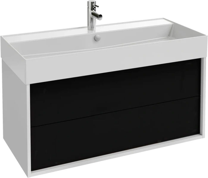 Тумба с раковиной подвесная Jacob Delafon Vivienne EB1585-N18 100 см белый меламин/черный лак сатин