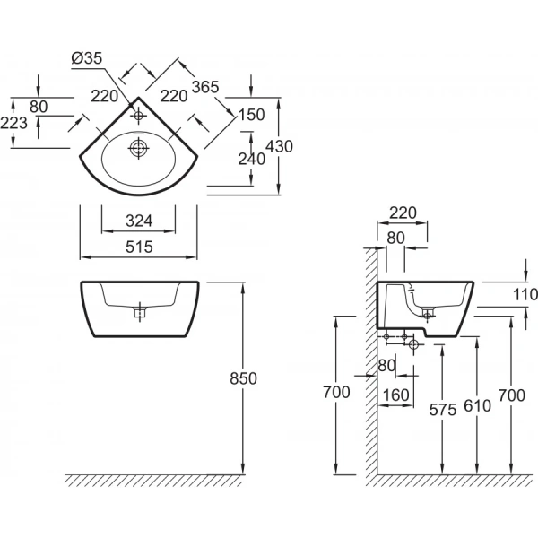 Раковина Jacob Delafon Ove 51 см угловая - фото 2
