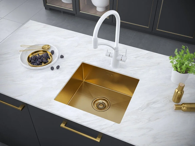 Мойка для кухни Paulmark Weser 48 см брашированное золото, прямоугольной формы - фото 4