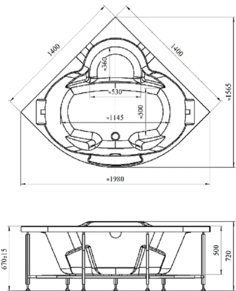 Гидромассажная ванна Радомир Сорренто 1-83-2-0-9-038, 140 x 140 см, рама-подставка, подголовник - 2 шт., фронтальный экран, сифон, слив-перелив автомат, гидромассаж Люкс хром КУ 500, белая - фото 2