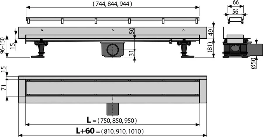 Душевой лоток Alcaplast APZ 95 см комбинированный затвор - фото 3