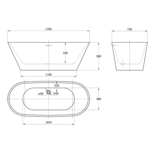 Ванна акриловая Vincea 170x75 см белая - фото 3