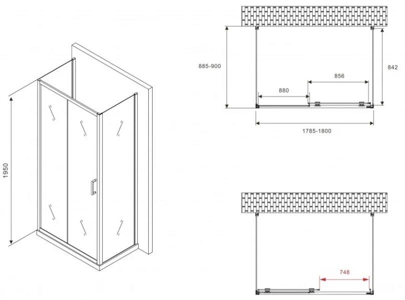 Душевой уголок Abber Schwarzer Diamant 180х90 см стекло прозрачное - фото 3