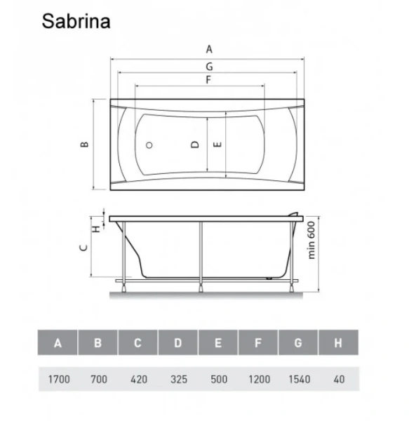 Ванна акриловая Relisan Sabrina 170 x 70 см, Гл000024804, белый - фото 2