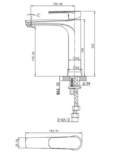 Смеситель для раковины Caprigo Atlantic 51-023-crm, хром (УК042932) - фото 2