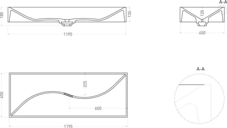 Раковина Salini Sonata 120 см накладная, большая, прямоугольной формы, широкая - фото 5