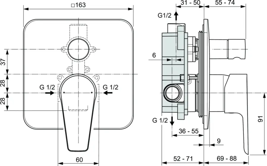 Смеситель для душа Ideal Standard Cerafine D A7189 с внутренней частью - фото 2