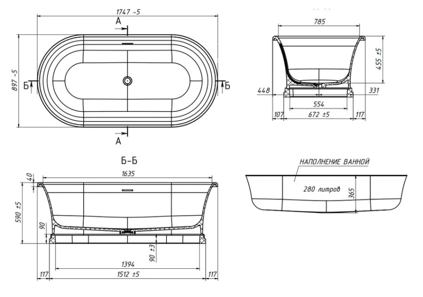 Ванна из искусственного камня Belux Сиртаки ВСР-1750, 4810924268129, 175 x 90 см, белый - фото 2