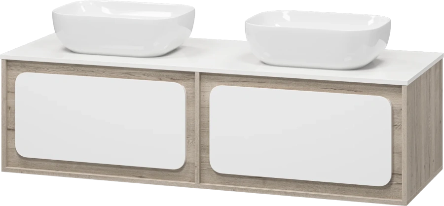 Тумба с раковиной подвесная Misty Дубль П-Дуб-09150-372Я 150 см с ящиками, современная, hi-tech - фото 3