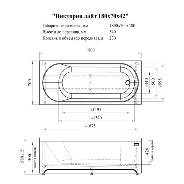 Акриловая ванна Радомир Виктория лайт 2-01-0-0-1-261Р, 180 x 70 см, каркас разборный в комплекте, белая - фото 3