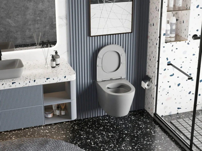 Унитаз подвесной Abber BEQUEM серый матовый, с микролифтом - фото 8