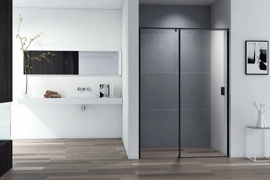 Душевая дверь в нишу Cezares Urban 150 см стекло прозрачное, профиль черный - фото 1
