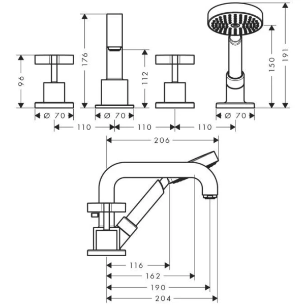 Смеситель на борт ванны Axor Citterio 39453000 - фото 2