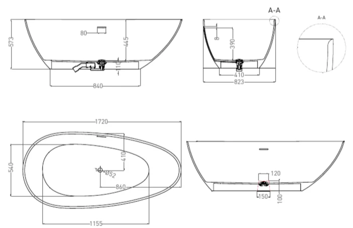 Ванна из искусственного камня Salini Paola Bassa 172x82 см белая матовая, литьевой мрамор - фото 2