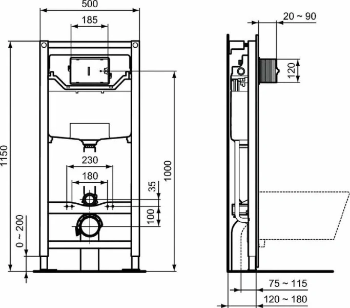 Унитаз с инсталляцией Ideal Standard Prosys Connect с механической панелью смыва - фото 4