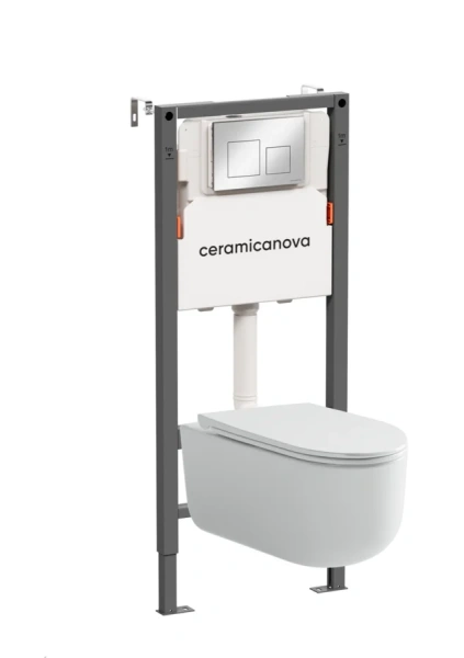 Унитаз с инсталляцией Ceramica Nova Ulma кнопка хром - фото 1