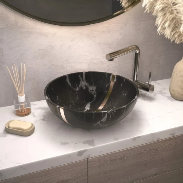 Раковина Omoikiri Hitomi Bl-Marble 41 см черная, современные, hi-tech, декорированные - фото 2