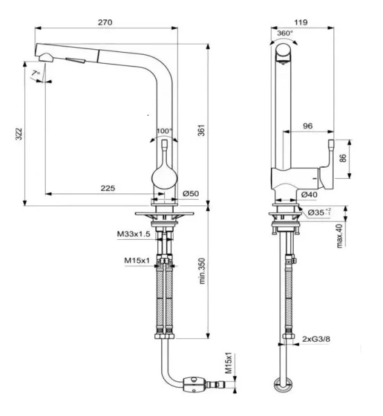 Смеситель для кухни Ideal Standard Ceralook с выдвижным изливом, для кухни - фото 2