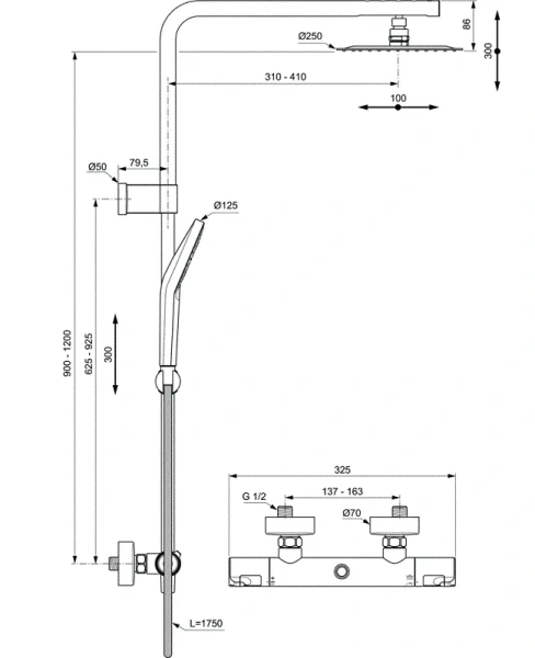 Душевая стойка Ideal Standard CeraTherm T50 со смесителем - фото 2