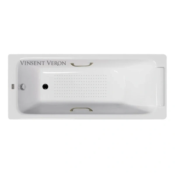 Чугунная ванна Vinsent Veron Italon VIT1707045H/VH0012BR-AS, 170 x 70 см, с антискользящим покрытием, ручки бронза, цвет белый - фото 1