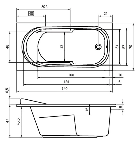 Ванна акриловая без гидромассажа Riho Columbia 140х70, акриловые - фото 2