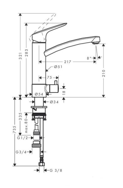 Смеситель для кухни Hansgrohe Logis хром, для кухни - фото 2