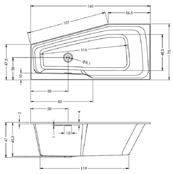 Ванна акриловая Riho Rething Space 160x75 см правосторонняя, угловые, приставные - фото 7