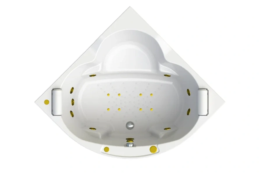 Акриловая ванна Радомир Сорренто 1-01-3-0-9-038К, 140 x 140 см, каркас, подголовник - 2 шт., фронтальный экран, сифон, слив-перелив автомат в комплекте, белая/золото, в наличии - фото 9