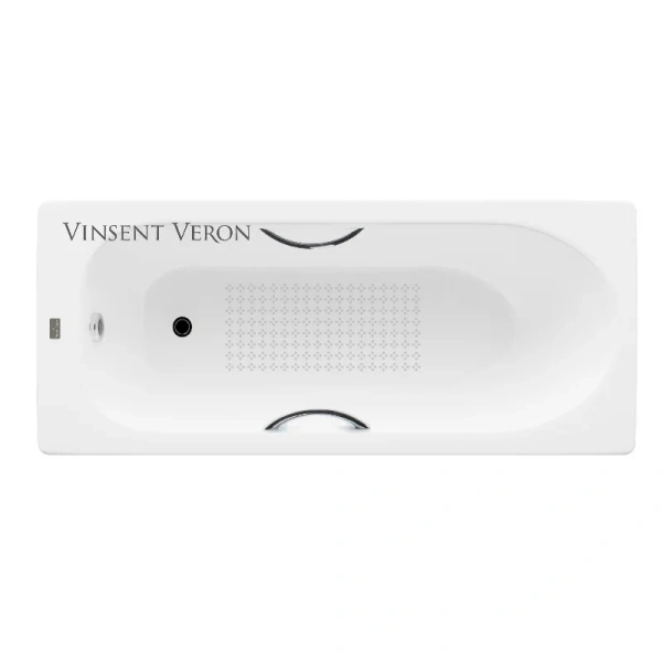 Чугунная ванна Vinsent Veron Soissons VCN1707042H/VH0015CH-AS, 170 x 70 см, с антискользящим покрытием, ручки хром, цвет белый - фото 1