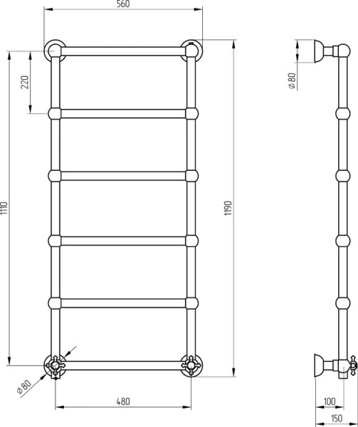 Полотенцесушитель электрический Migliore Colosseum 56х119 см золото, подключение слева - фото 2