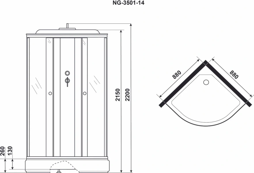 Душевая кабина Niagara Classic 90x90 см средний поддон, полукруглые, четверть круга - фото 2