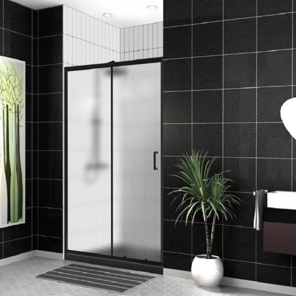 Душевая дверь в нишу BelBagno Uno-195 120 см профиль черный стекло рифленое - фото 1