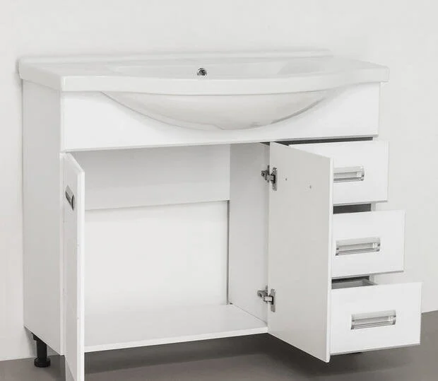 Тумба под раковину напольная Style Line Ирис 96 см белая, моноблок - фото 5