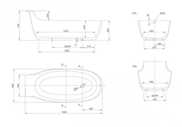 Ванна из искусственного камня Knief Prime 0600-010-01 195 х 85 см - фото 4