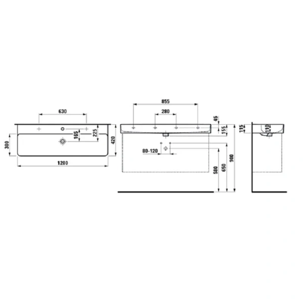 Раковина Laufen Val 120 см белая - фото 2