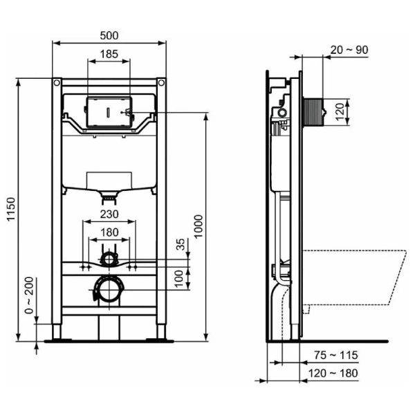 Унитаз с инсталляцией Ideal Standard ProSys Connect Air с механической панелью смыва - фото 3
