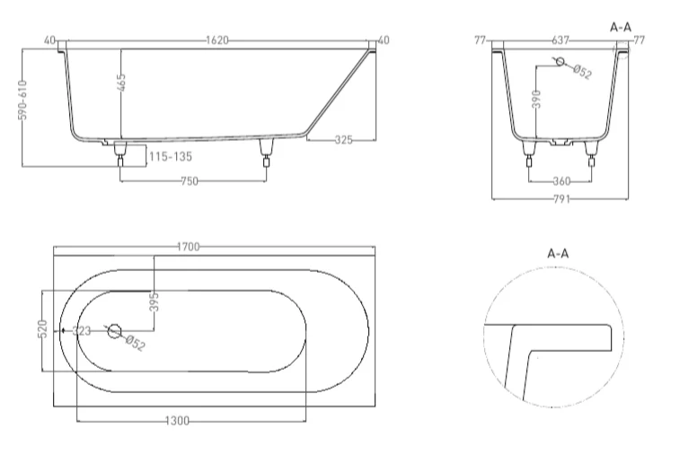 Ванна из искусственного камня Salini Ornella 170x80 см прямоугольная, прямоугольные - фото 5