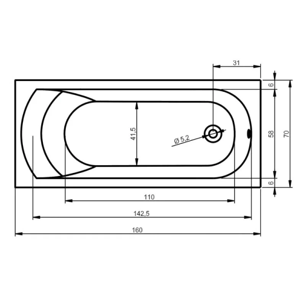 Акриловая ванна Eurolux Miamika E1016070029, 160 х 70 см, белая - фото 3